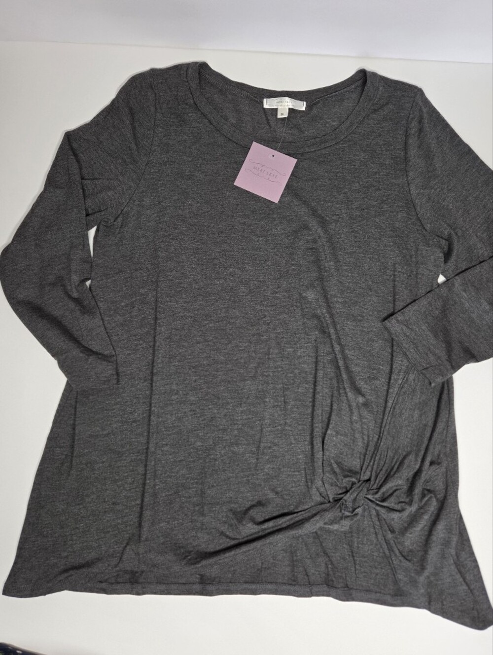 Meri Skye Knot-Hem Long Sleeve Tee in Charcoal by - Picture 5 of 12